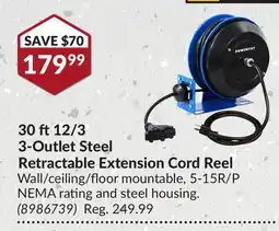 Princess Auto 30 ft 12/3 3-Outlet Steel Retractable Extension Cord Reel offer