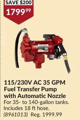 Princess Auto 115/230V AC 35 GPM Fuel Transfer Pump with Automatic Nozzle offer