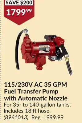 Princess Auto 115/230V AC 35 GPM Fuel Transfer Pump with Automatic Nozzle offer