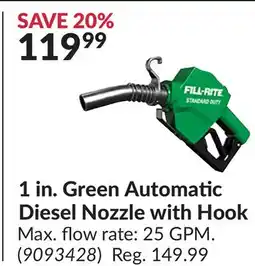 Princess Auto 1in.Green Automatic Diesel Nozzle with Hook offer