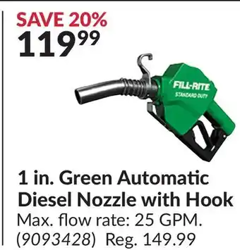 Princess Auto 1in.Green Automatic Diesel Nozzle with Hook offer