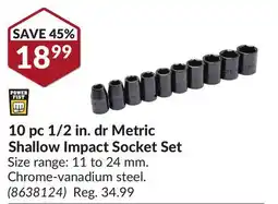 Princess Auto 10pc 1/2 in.dr Metric Shallow Impact Socket Set offer
