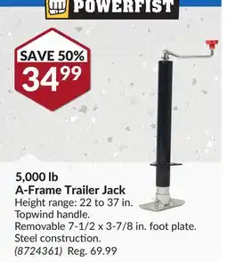 Princess Auto 5,000 lb A-Frame Trailer Jack offer