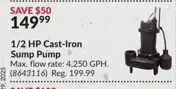 Princess Auto 1/2 HP Cast-Iron Sump Pump offer