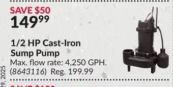 Princess Auto 1/2 HP Cast-Iron Sump Pump offer