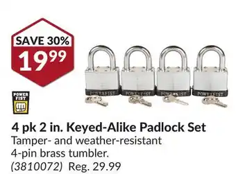 Princess Auto 4pk 2 in. Keyed-Alike Padlock Set offer