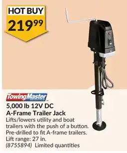 Princess Auto 5,000 lb 12V DC A-Frame Trailer Jack offer