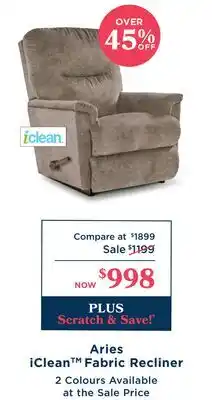 La Z Boy Aries iClean TM Fabric Recliner offer