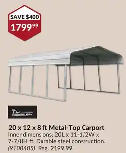 Princess Auto 20 x 12 x 8 ft Metal-Top Carport offer