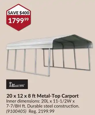 Princess Auto 20 x 12 x 8 ft Metal-Top Carport offer
