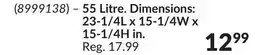 Princess Auto Power Fist 55 Litre. Dimensions: 23-1/4L x 15-1/4W x 15-1/4H in. Storage Boxes offer