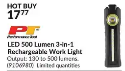 Princess Auto Performance Tool LED 500 Lumen 3-in-1 Rechargeable Work Light offer