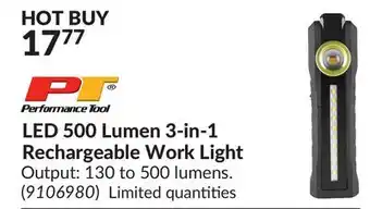 Princess Auto Performance Tool LED 500 Lumen 3-in-1 Rechargeable Work Light offer