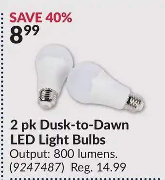 Princess Auto 2 pk Dusk-to-Dawn LED Light Bulbs offer