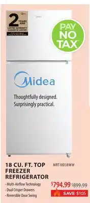 TA Appliances & Barbecues MIDEA 18 CU. FT. TOP FREEZER REFRIGERATOR offer