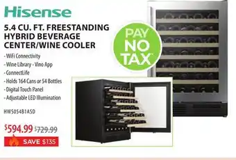 TA Appliances & Barbecues HISENSE 5.4 CU. FT. FREESTANDING HYBRID BEVERAGE CENTER/WINE COOLER offer