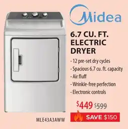 TA Appliances & Barbecues Midea 6.7 CU. FT. ELECTRIC DRYER offer