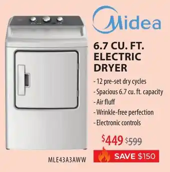 TA Appliances & Barbecues Midea 6.7 CU. FT. ELECTRIC DRYER offer