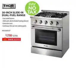 TA Appliances & Barbecues THOR 30-INCH SLIDE-IN DUAL-FUEL RANGE offer