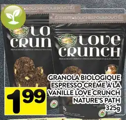 Supermarché PA GRANOLA BIOLOGIQUE ESPRESSO CRÈME À LA VANILLE LOVE CRUNCH | NATURE'S PATH offer