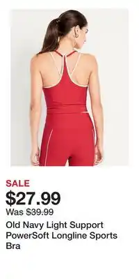 Old Navy Old Navy Light Support PowerSoft Longline Sports Bra offer