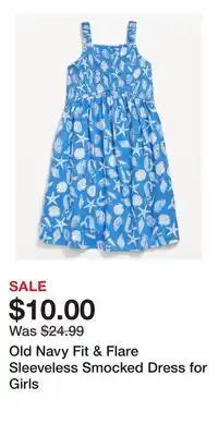 Old Navy Old Navy Fit & Flare Sleeveless Smocked Dress for Girls offer