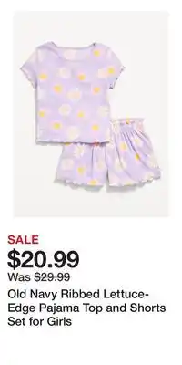 Old Navy Old Navy Ribbed Lettuce-Edge Pajama Top and Shorts Set for Girls offer