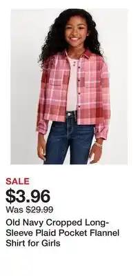 Old Navy Old Navy Cropped Long-Sleeve Plaid Pocket Flannel Shirt for Girls offer