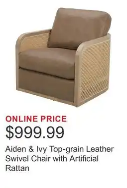 Costco Aiden & Ivy Top-grain Leather Swivel Chair with Artificial Rattan offer