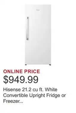 Costco Hisense 21.2 cu ft. White Convertible Upright Fridge or Freezer with Reversible Door offer
