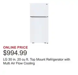 Costco LG 30 in. 20 cu ft. Top Mount Refrigerator with Multi Air Flow Cooling offer