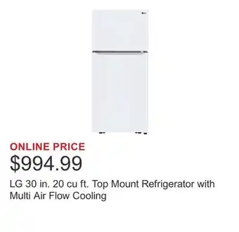Costco LG 30 in. 20 cu ft. Top Mount Refrigerator with Multi Air Flow Cooling offer
