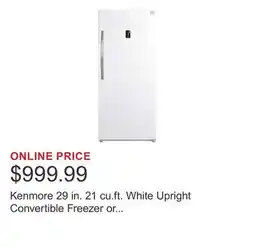 Costco Kenmore 29 in. 21 cu.ft. White Upright Convertible Freezer or Refrigerator offer