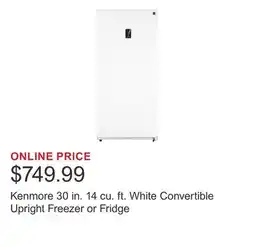 Costco Kenmore 30 in. 14 cu. ft. White Convertible Upright Freezer or Fridge offer