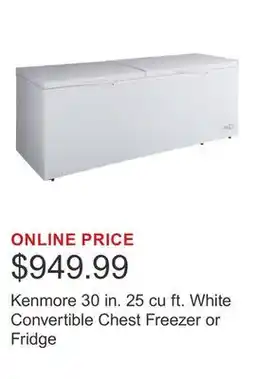 Costco Kenmore 30 in. 25 cu ft. White Convertible Chest Freezer or Fridge offer