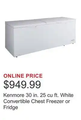 Costco Kenmore 30 in. 25 cu ft. White Convertible Chest Freezer or Fridge offer