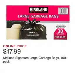 Costco Kirkland Signature Large Garbage Bags, 100-pack offer