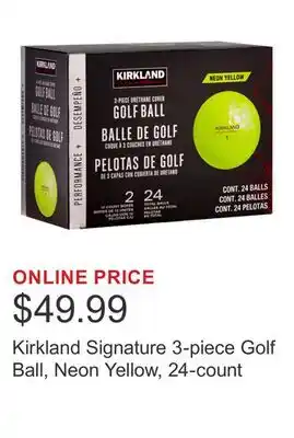 Costco Kirkland Signature 3-piece Golf Ball, Neon Yellow, 24-count offer