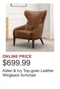 Costco Aiden & Ivy Top-grain Leather Wingback Armchair offer