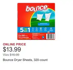 Costco Bounce Dryer Sheets, 320-count offer