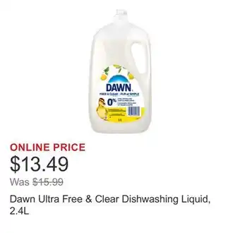 Costco Dawn Ultra Free & Clear Dishwashing Liquid, 2.4L offer