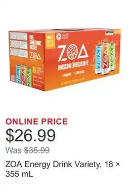 Costco ZOA Energy Drink Variety, 18 × 355 mL offer
