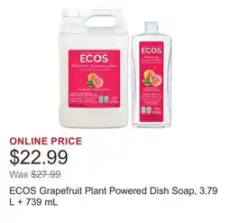 Costco ECOS Grapefruit Plant Powered Dish Soap, 3.79 L + 739 mL offer
