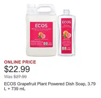 Costco ECOS Grapefruit Plant Powered Dish Soap, 3.79 L + 739 mL offer