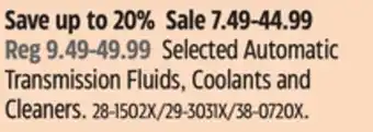 Canadian Tire MotoMaster Automatic Transmission Fluids, Coolants and Cleaners offer