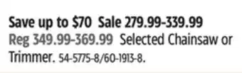 Canadian Tire Selected Chainsaw or Trimmer offer