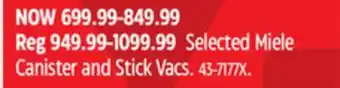 Canadian Tire Miele Selected Miele Canister and Stick Vacs offer