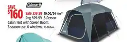 Canadian Tire coleman Cabin Tent with Screen Room. 3-season use. 6 windows offer