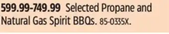 Canadian Tire WEBER Selected Propane and Natural Gas Spirit BBQs offer