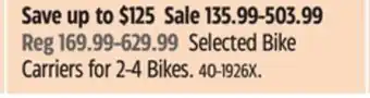 Canadian Tire Raleigh Selected Bike Carriers for 2-4 Bikes offer